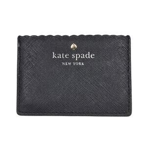 KATE SPADE NEW YORK PEBBLED LEATHER CARDHOLDER – BLACK/CREAM – SCALLOPED EDGE